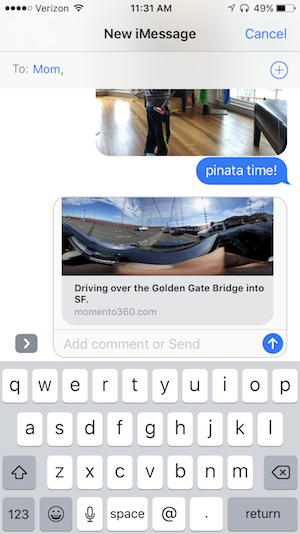 How to send a 360 photo to someone using Apple iMessage